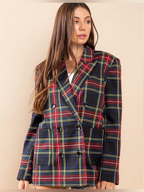 Jackets & Blazers - Chic Plaid Double Breasted Blazer Jacket - NWOT - Size: L